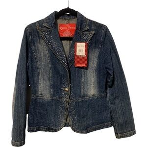 Rustic Denim Blazer with Rhinestone Lapels.